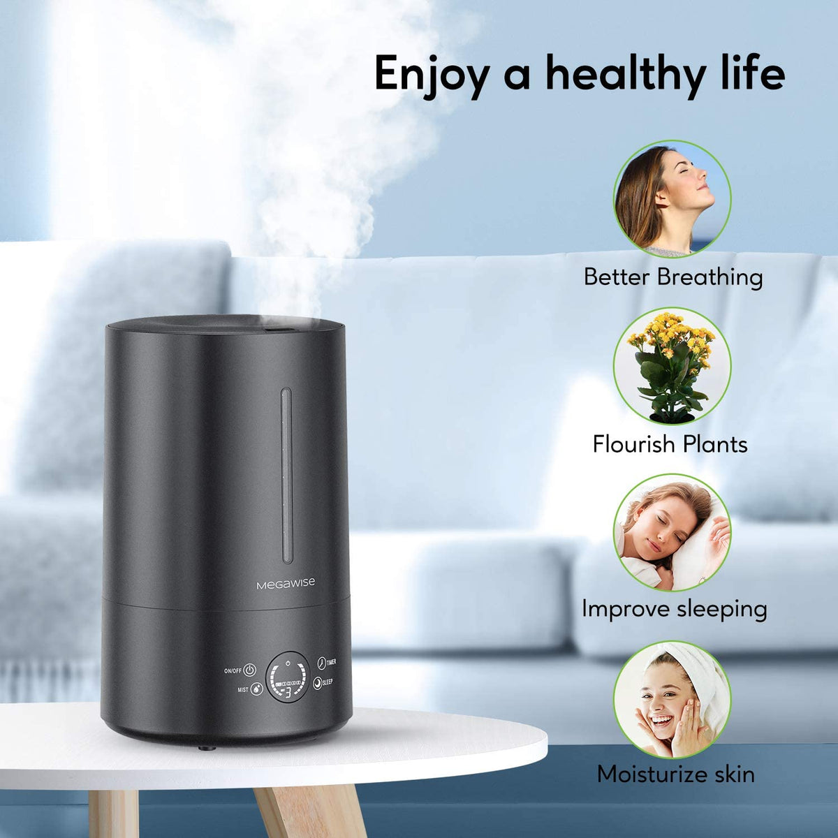 MegaWise Vortex Topfill Design humidifier, Touch Screen with Backlit