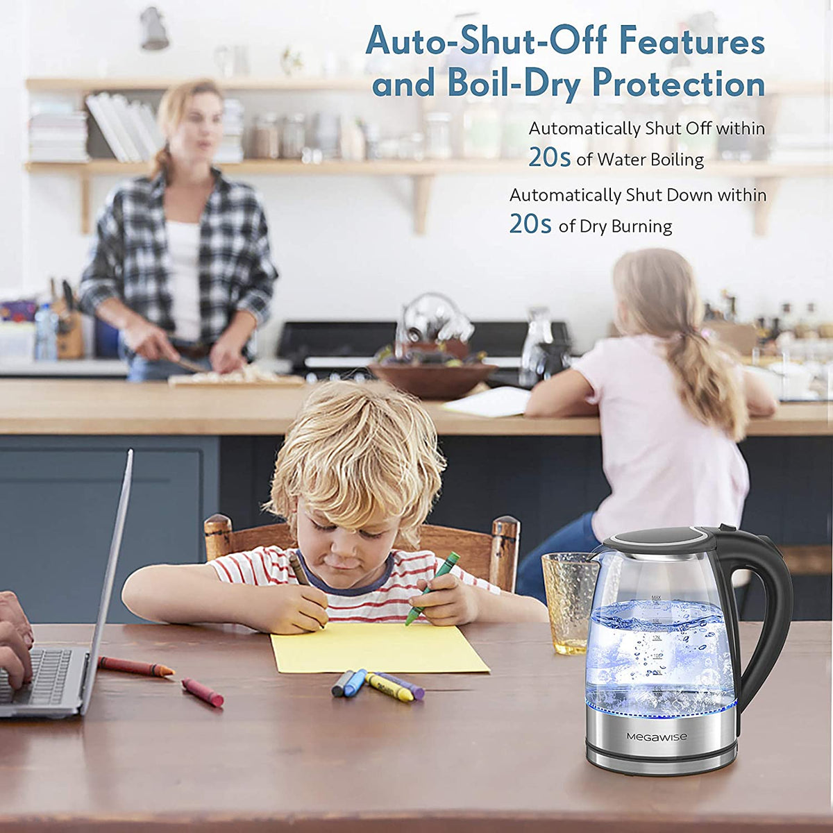 MEGAWISE 1500W Electric Kettle 1.8L Borosilicate Glass Tea Kettle wit