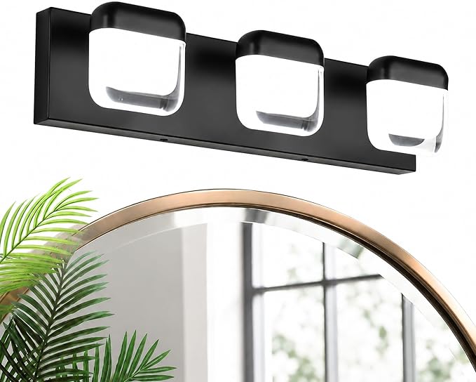 MEGAWISE 3-Light LED Vanity Light, 20 Inch Bathroom Mirror Light, Black
