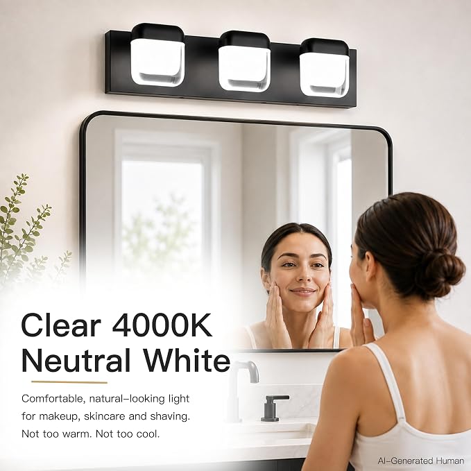 MEGAWISE 3-Light LED Vanity Light, 20 Inch Bathroom Mirror Light, Black