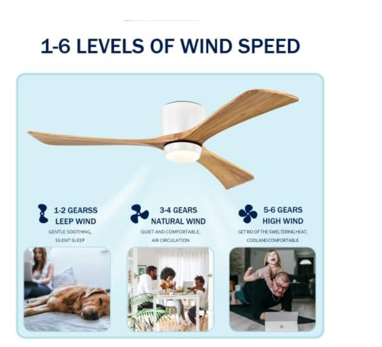 MEGAWISE Low Profile Ceiling Fan with Light, Flush Mount for Bedroom