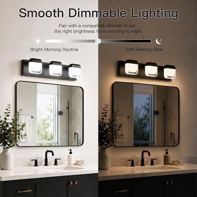 MEGAWISE 3-Light LED Vanity Light, 20 Inch Bathroom Mirror Light, Black