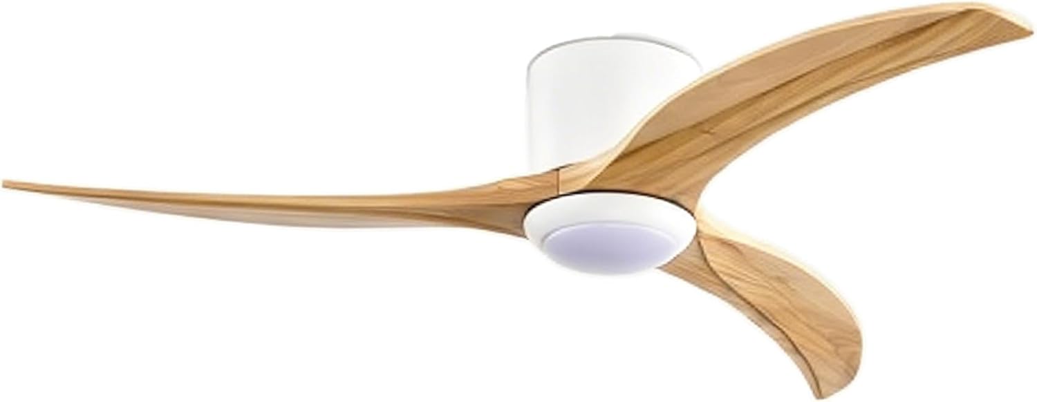 MEGAWISE 52 Inch Solid Wood Ceiling Fan with Lights, Remote Control, 6 Speeds,Noiseless,Reversible DC Motor (White)