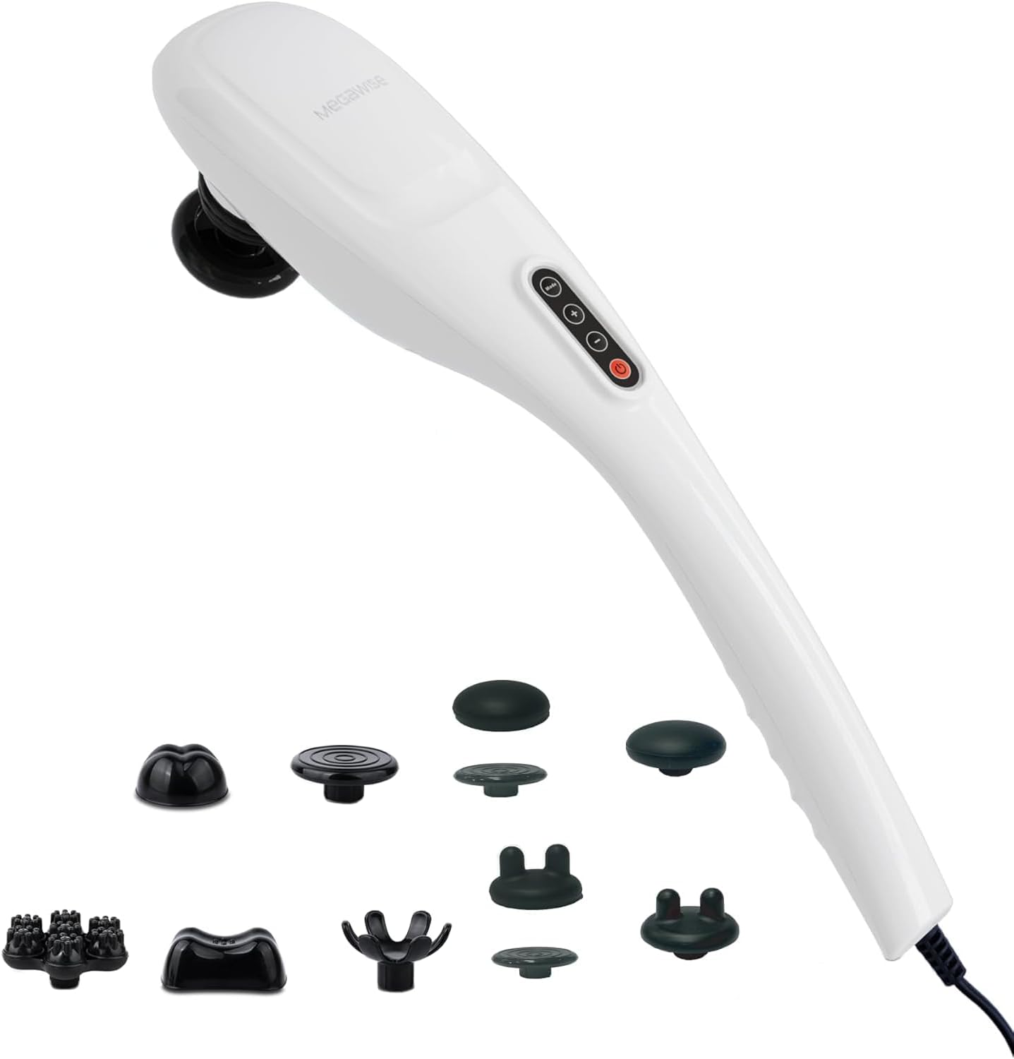 MEGAWISE Handheld Deep Tissue Massager Percussion Therapy for Back, Neck, Shoulders, Legs & Full Body,5 Speed & Mode Options, Corded 6ft, Ergonomic Grip, Multi-Node Massage (Pearl White)