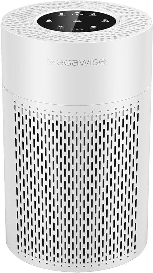 MEGAWISE Air Purifier for Bedroom, True HEPA 3-Stage Filter, Compact