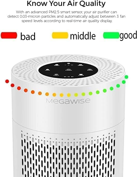 MEGAWISE H13 HEPA Air Purifier, Smart Sensor, Sleep Mode, White