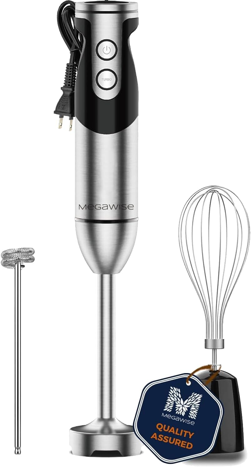 3-in-1 Immersion Hand Blender, Powerful MOTOR 12-Speed Stick Blender with Sturdy Titanium Plated Stainless Steel Blades