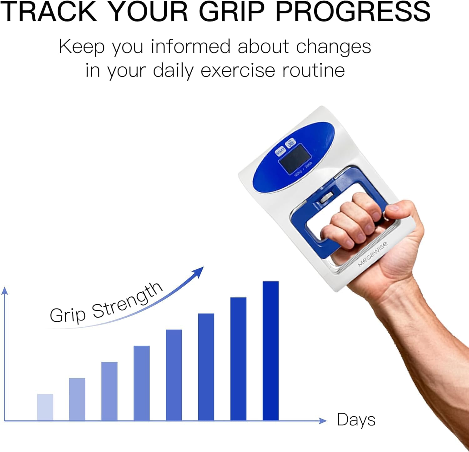 MEGAWISE Hand Grip Strengthener, Digital Grip Meter, Adjustable Trainer