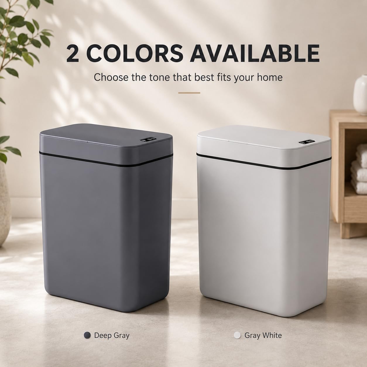 MEGAWISE 4 Gallon Smart Trash Can, Touchless Motion Sensor Garbage Can with Lid, Automatic Battery Powered Waste Bin, Slim Bathroom Trash Can for Bedroom, Office & Kitchen, Black