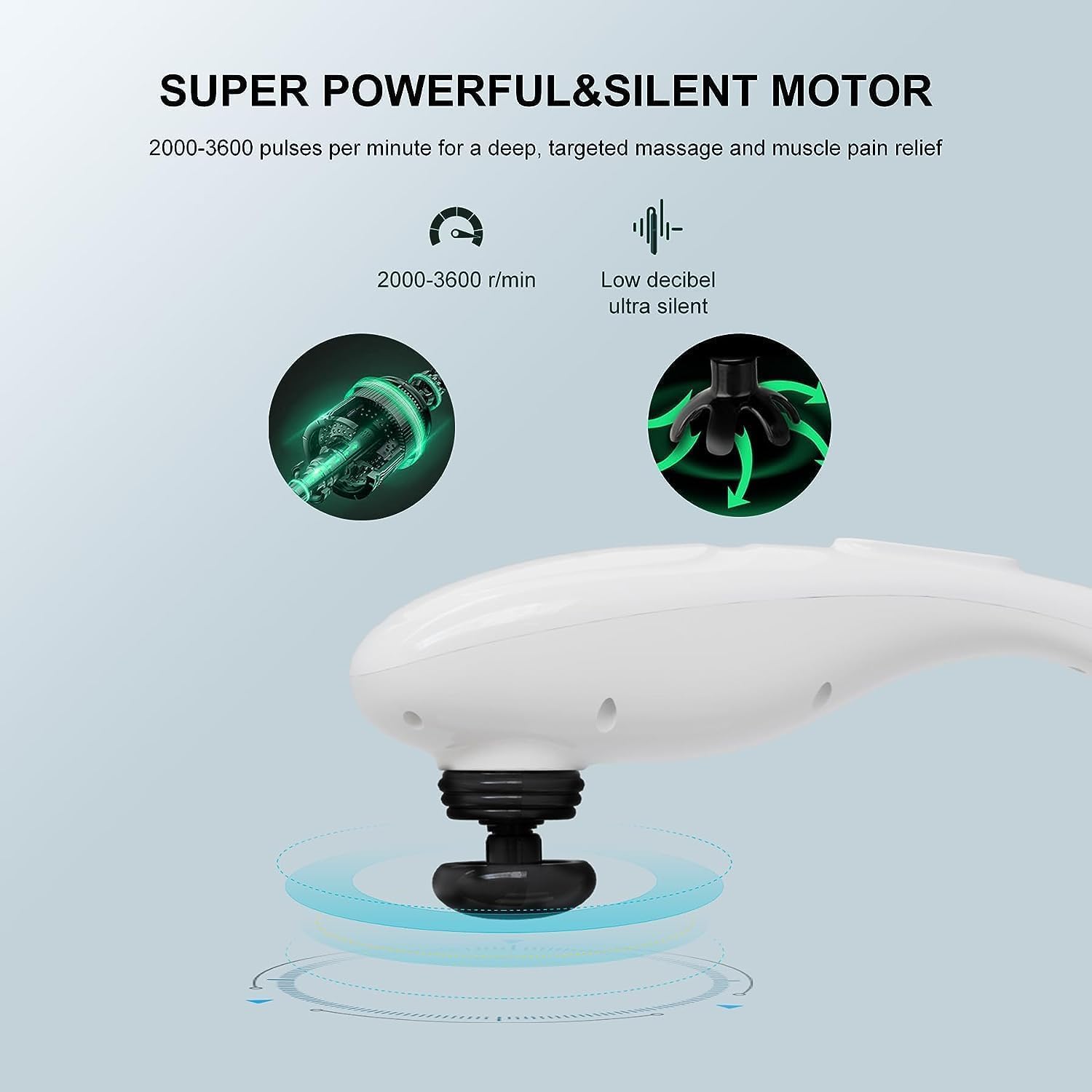 MEGAWISE Cordless Handheld Back Massager w/Rechargeable 3200mAh Battery, 5 Speed and 5 +2 Massage Nodes with Hard, Medium and 2 Soft Silicone Nodes; Massage While Moving Around (Pearl White)