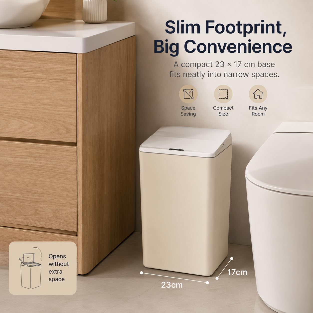 MEGAWISE 17L Touchless Trash Can, Battery Powered Waste Bin for Home