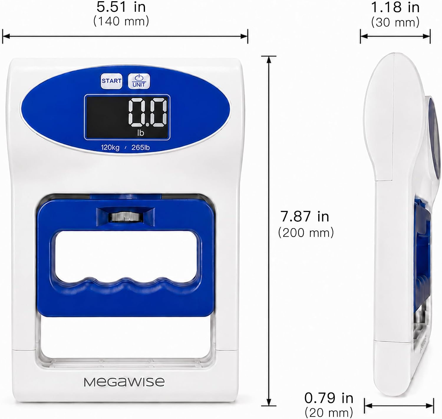MEGAWISE Digital Hand Dynamometer, 265 lb/120 kg Grip Strength Tester