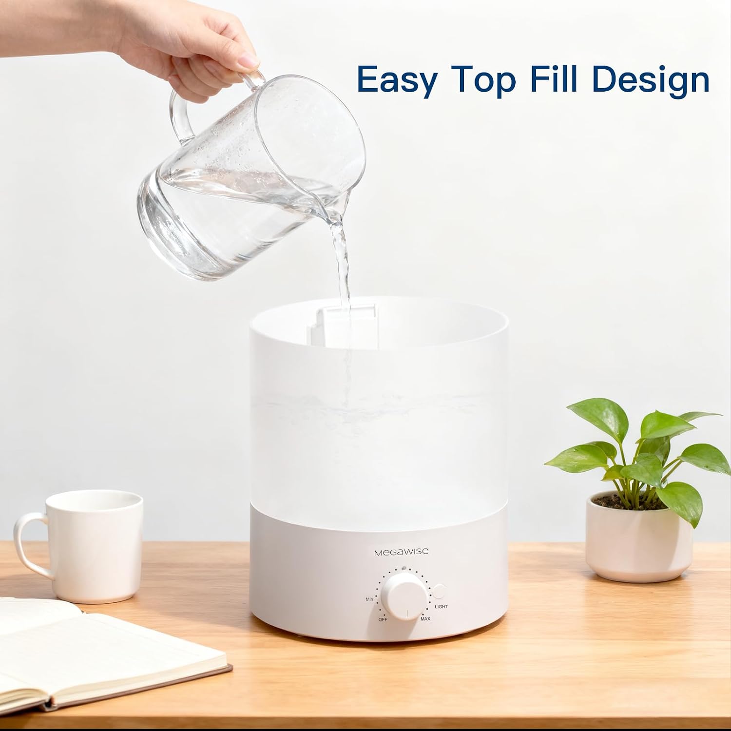 MEGAWISE 1.5L Cool Mist Humidifier, 24dB Quiet, Adjustable Mist
