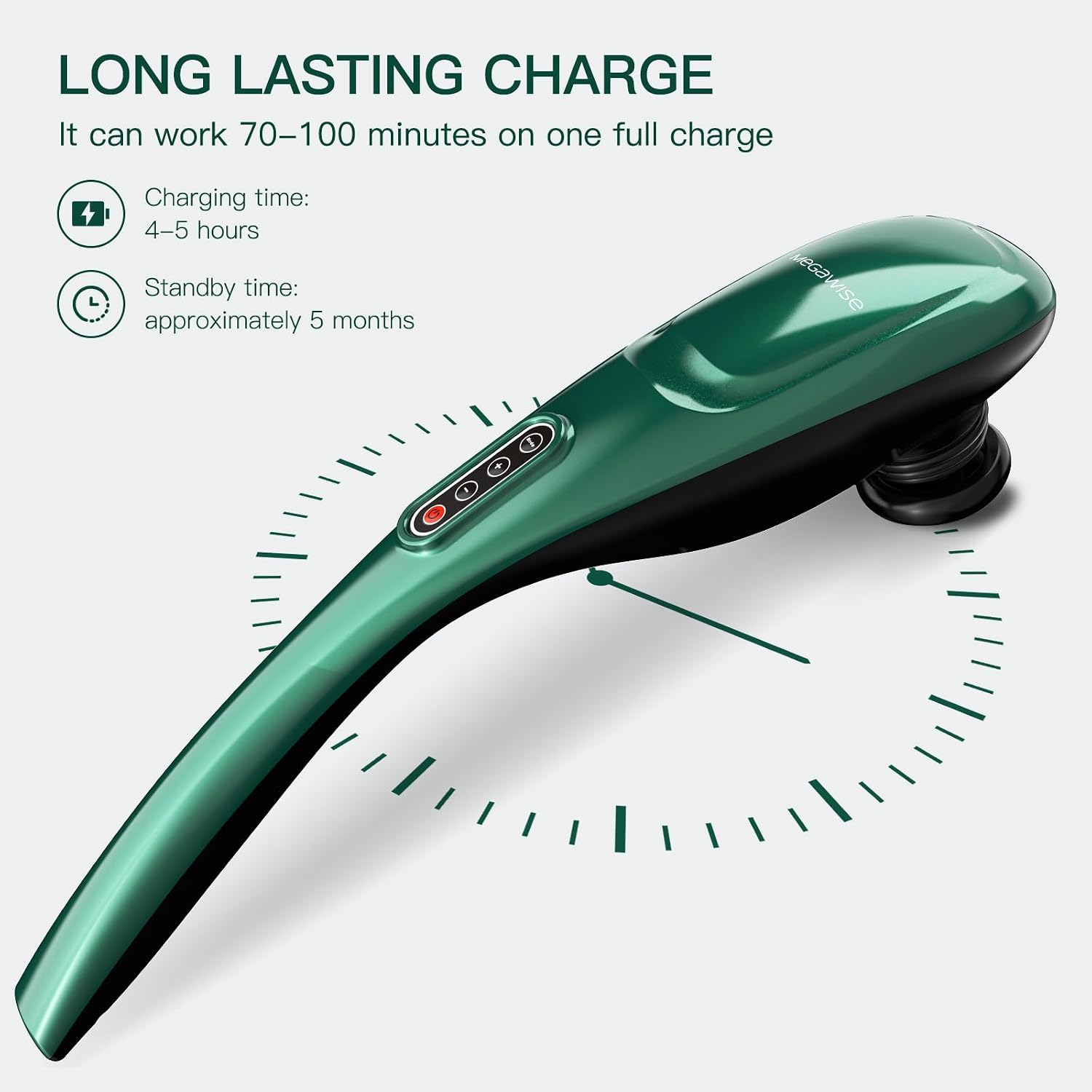 MEGAWISE Cordless Handheld Back Massager, 5 Speeds, Rechargeable