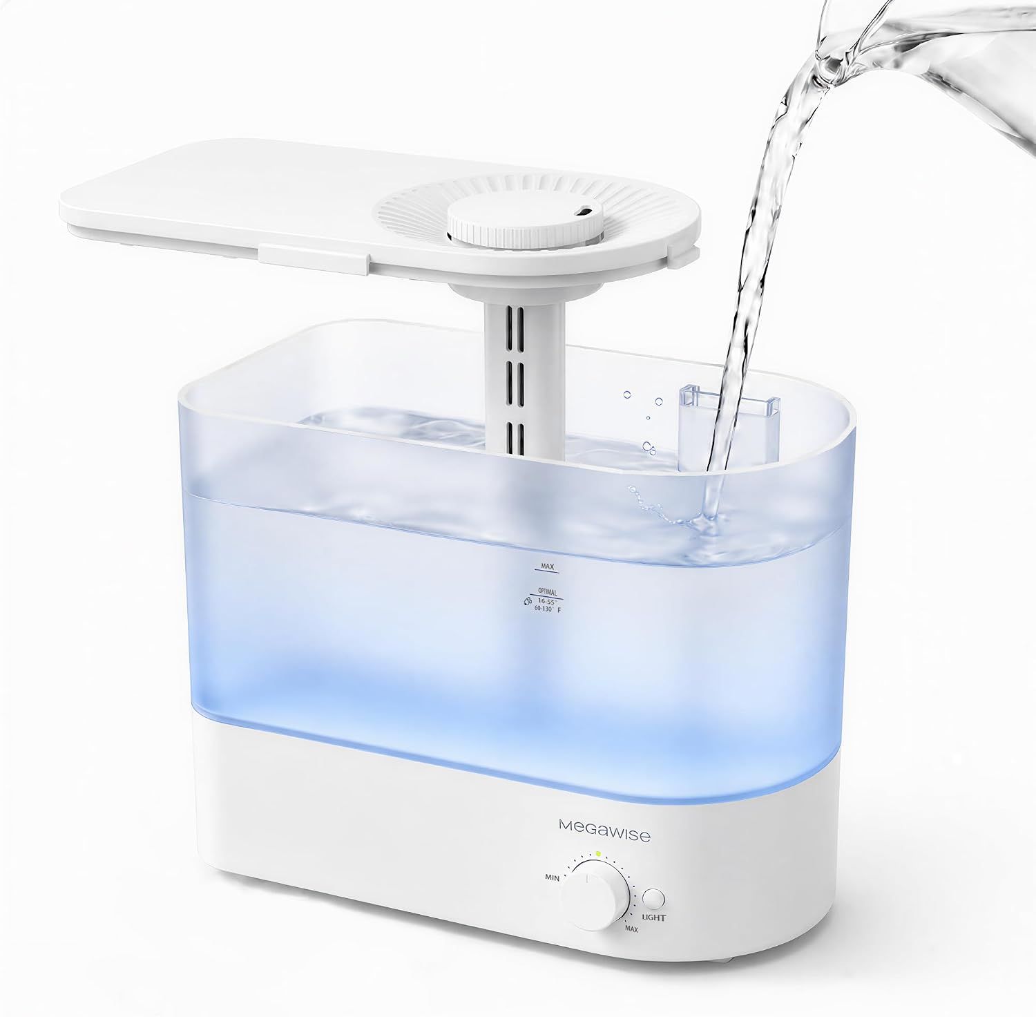 Megawise Cool Mist Ultrasonic Humidifier, Adjustable Mist Control, Quiet Operation, With a 6L top-fill tank and 50-hour runtime(White)