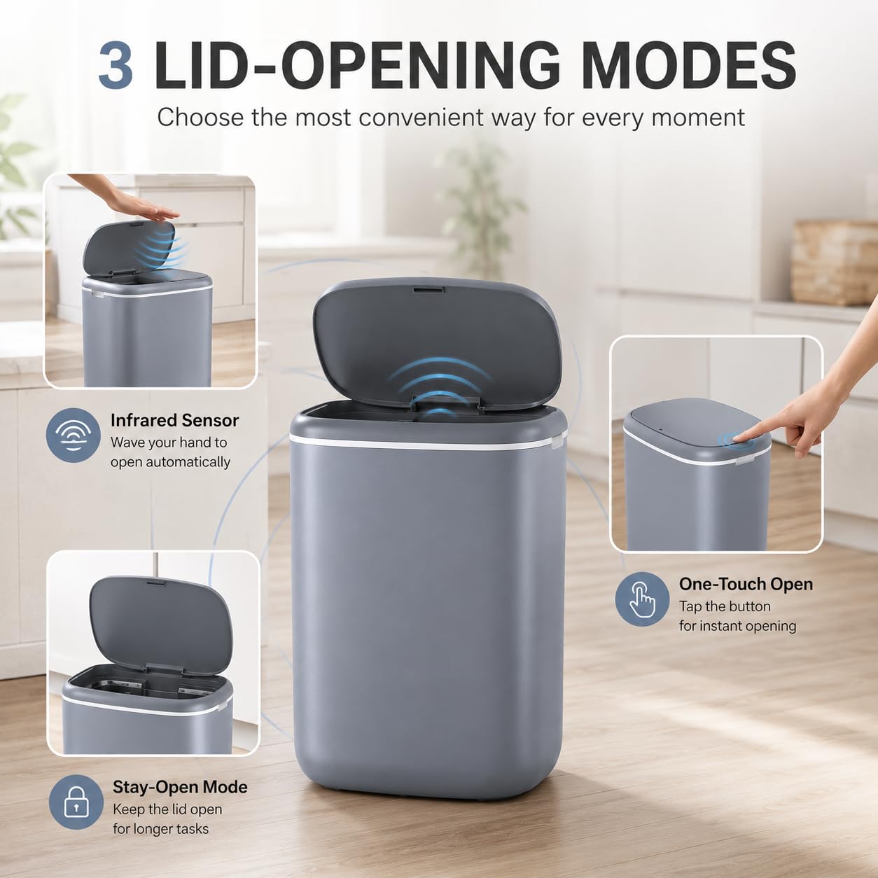 MEGAWISE 5.3 Gal Touchless Trash Can, Motion Sensor Bin for Home
