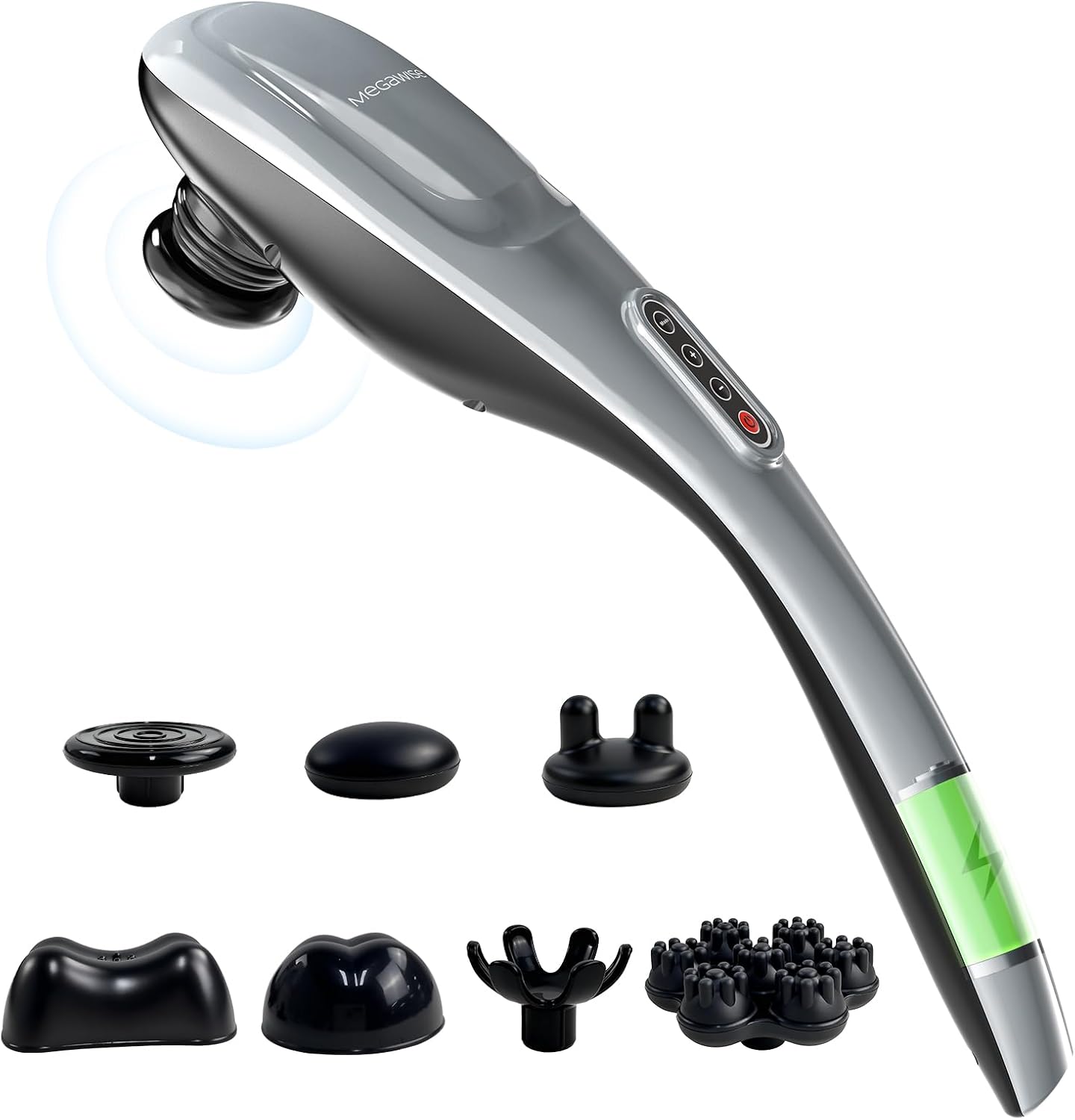 MEGAWISE Portable Deep Tissue Massager – Cordless Handheld Device for Full Body Relaxation – Back, Neck, Shoulder & Leg Use (Silver)