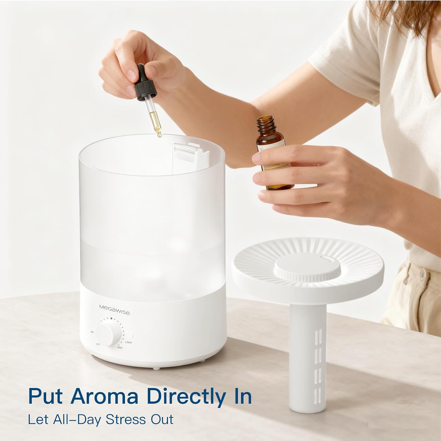 MEGAWISE 3.5L Ultrasonic Cool Mist Humidifier, Top Fill, 40-Hour Runtime