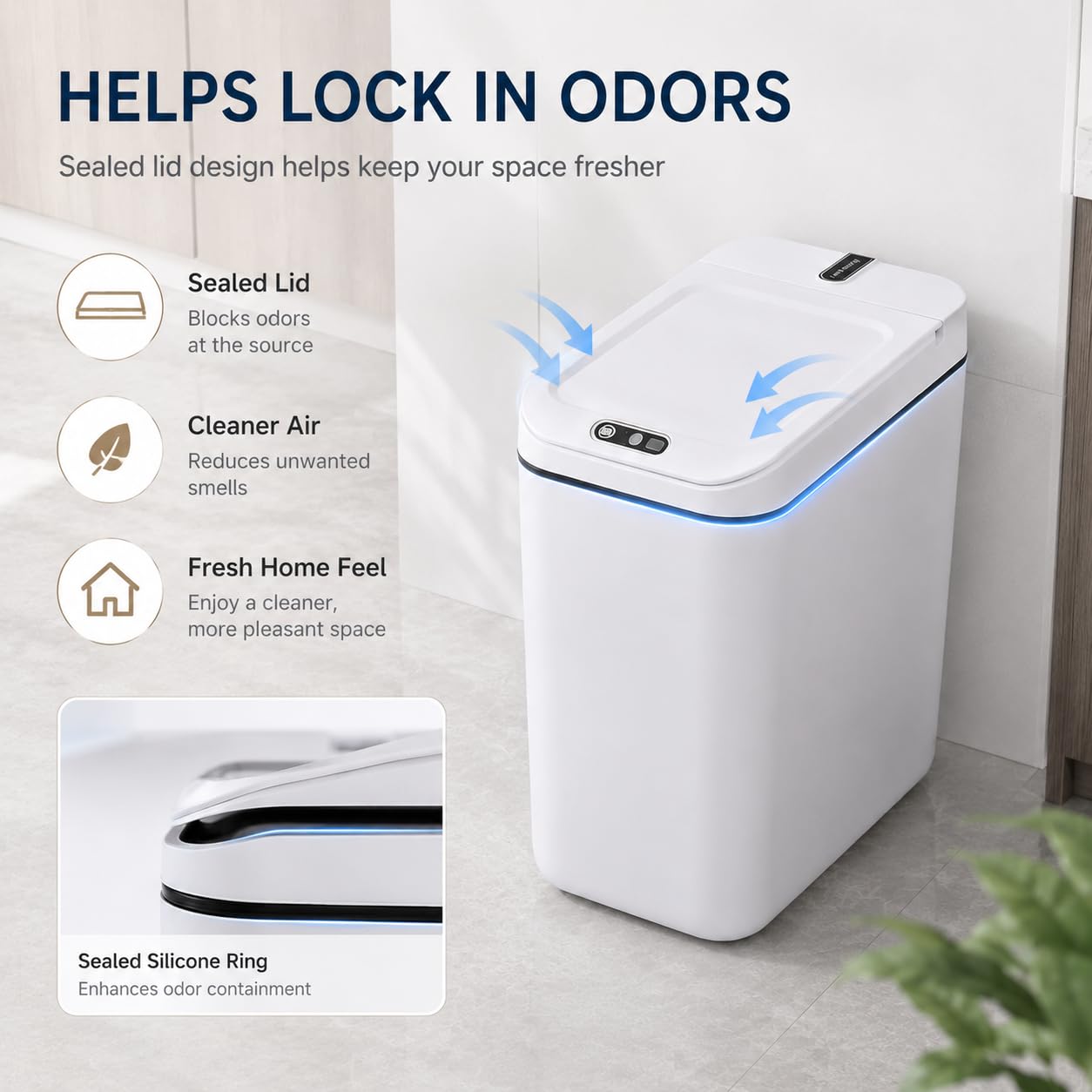 MEGAWISE 4 Gallon Smart Trash Can, Touchless Motion Sensor Garbage Can with Lid, Automatic Battery Powered Waste Bin, Slim Bathroom Trash Can for Bedroom, Office & Kitchen, Black