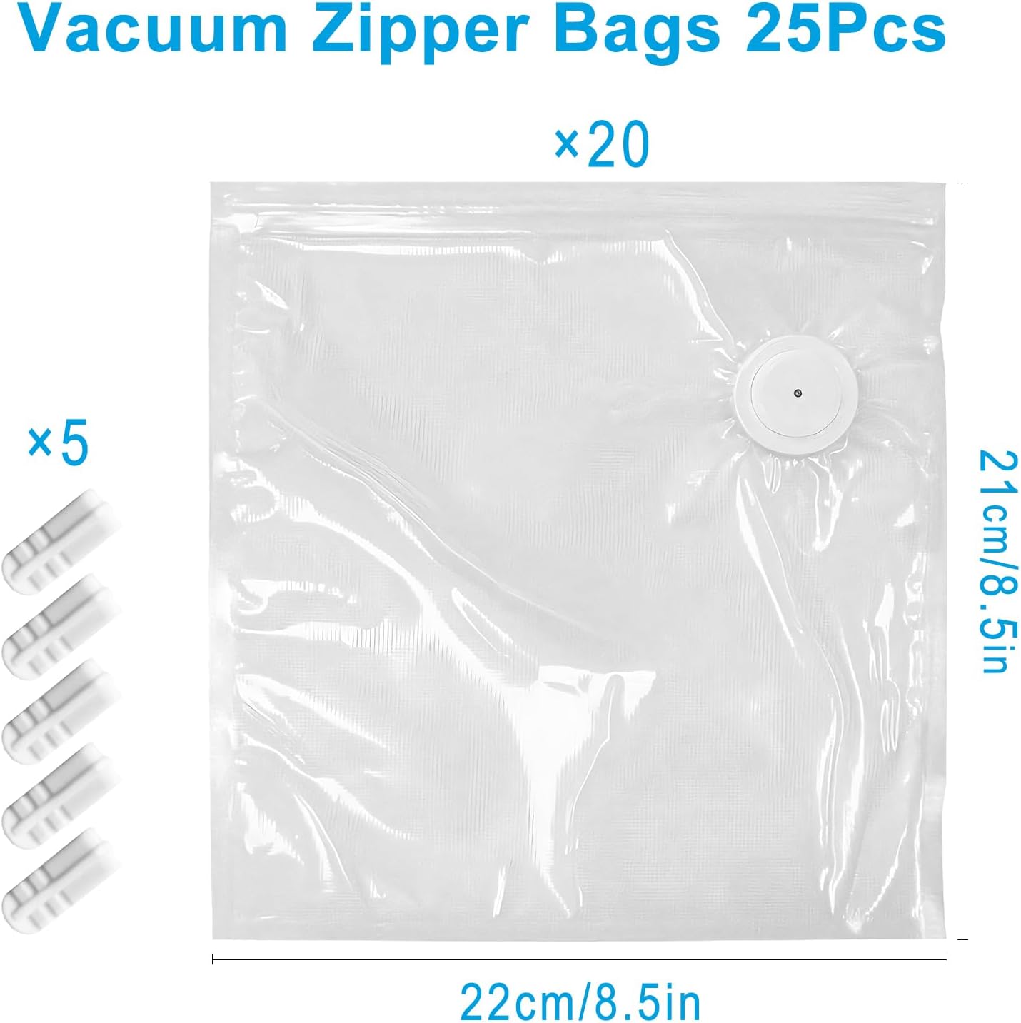 MEGAWISE Reusable Vacuum Zipper Bags, 8.5 x 8.5 in, 20 Pack, BPA-Free