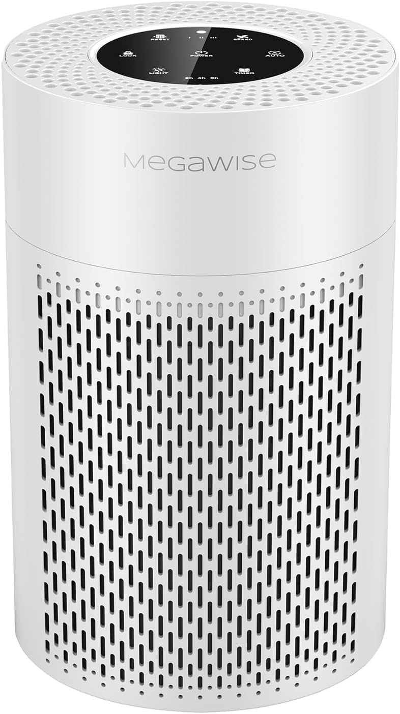 MEGAWISE Air Purifier for Bedroom, True HEPA 3-Stage Filter, Compact