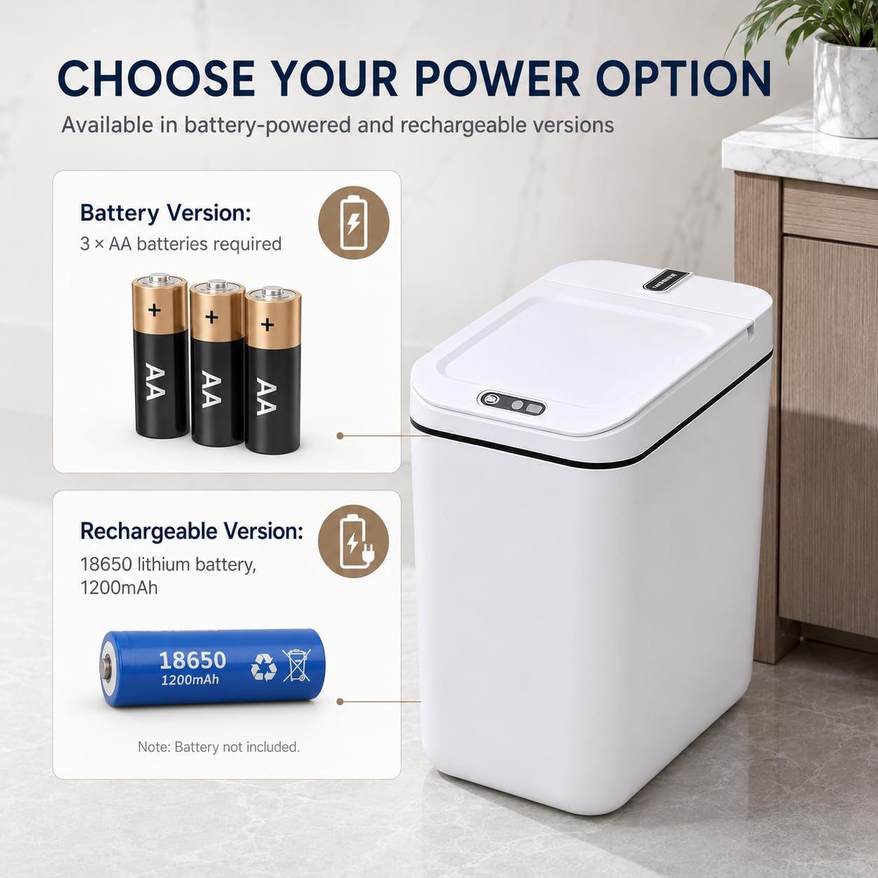 MEGAWISE 4 Gallon Smart Trash Can, Touchless Motion Sensor Garbage Can with Lid, Automatic Battery Powered Waste Bin, Slim Bathroom Trash Can for Bedroom, Office & Kitchen, Black
