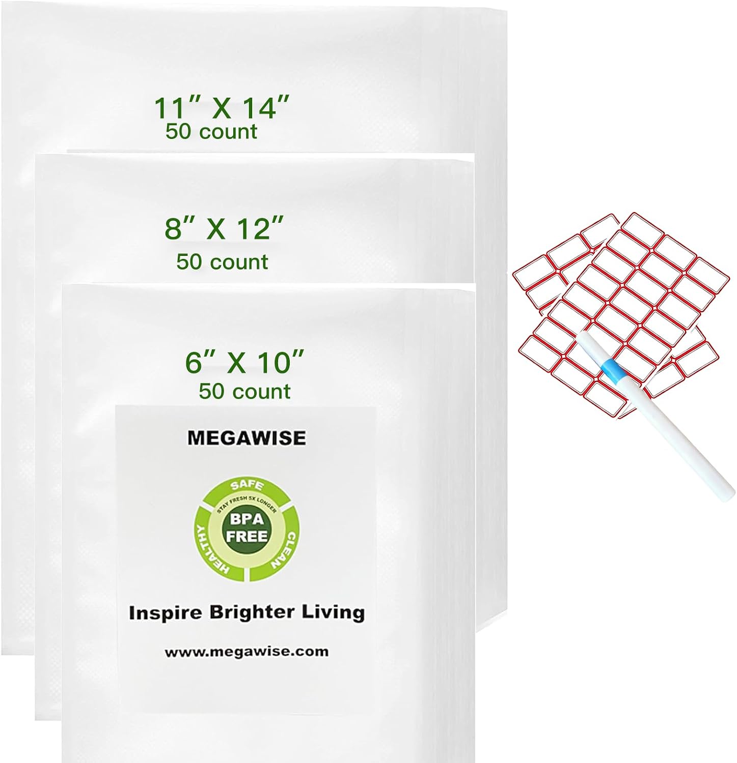 MEGAWISE 150pcs Vacuum Sealer Bags, BPA-Free Food Storage Bags