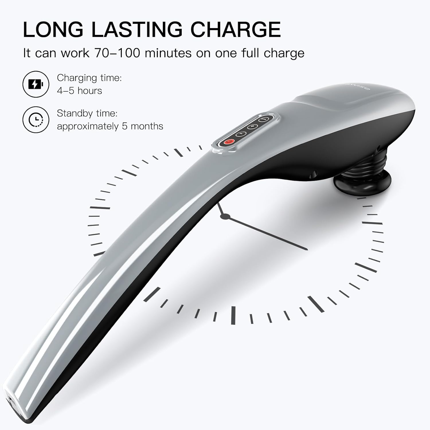 MEGAWISE Portable Deep Tissue Massager – Cordless Handheld Device for Full Body Relaxation – Back, Neck, Shoulder & Leg Use (Silver)
