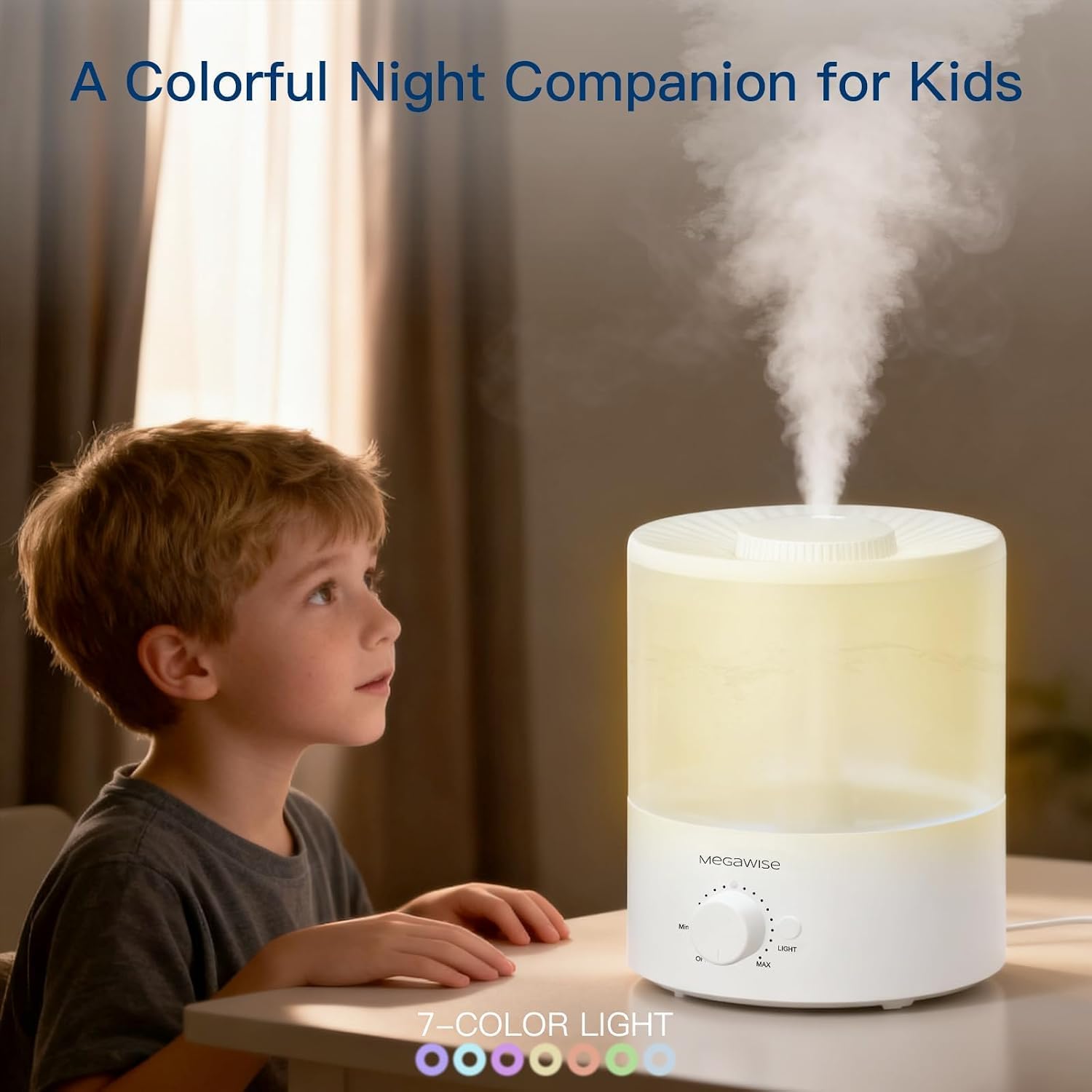 MEGAWISE 1.5L Cool Mist Humidifier, 24dB Quiet, Adjustable Mist