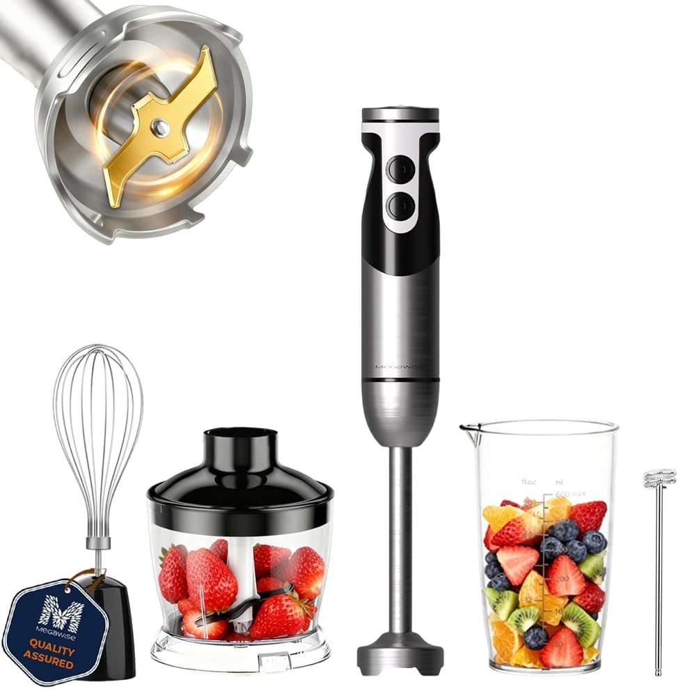 MEGAWISE Hand Blender, 5-in-1 Immersion Blender, 400W, Chopper, Whisk