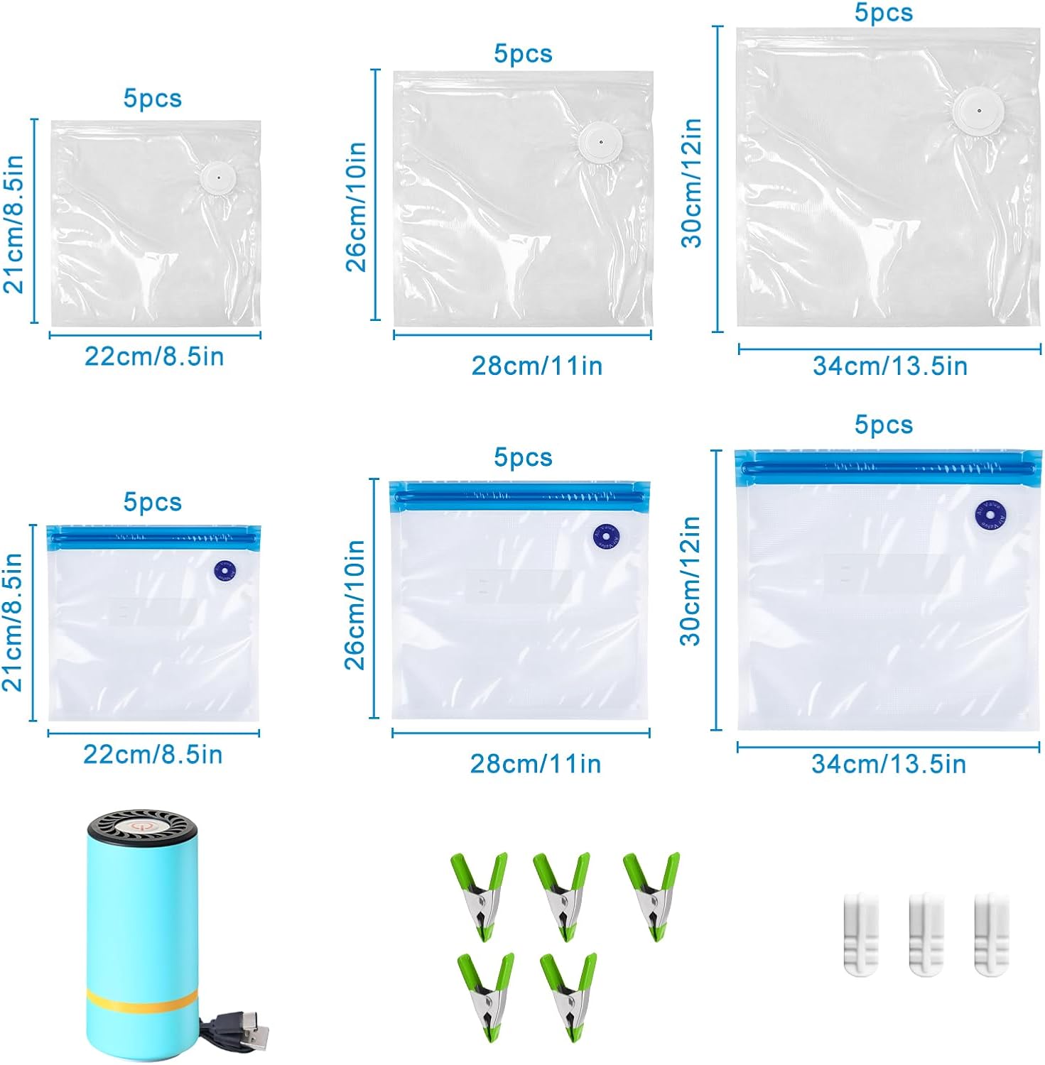 MEGAWISE 39pcs Vacuum Sealer Bags with Pump, Reusable Food Storage Bags