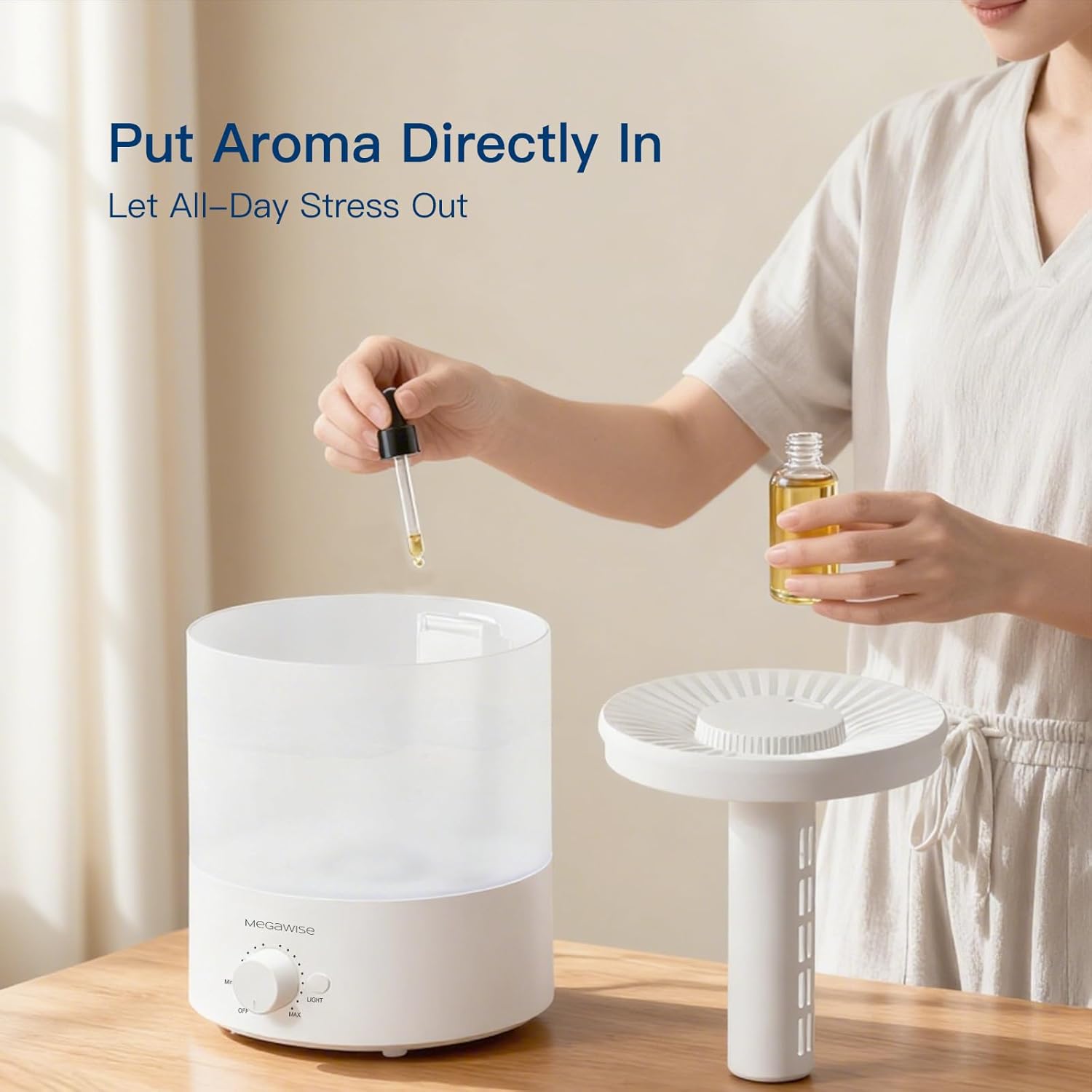 MEGAWISE 1.5L Cool Mist Humidifier, 24dB Quiet, Adjustable Mist