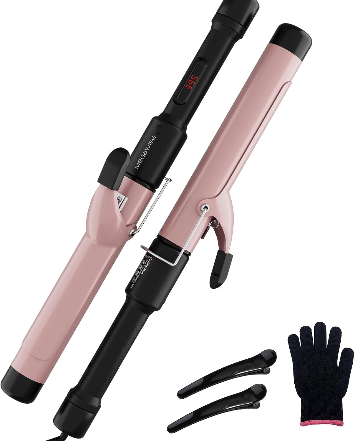 MEGAWISE Pro 1.25 Inch Ceramic Barrel Hair Curling Iron with 60s PTC Fast Heating, Anti-Scald Grip & Tip, Auto Shut Off, 360° Swivel Cord, 2 Clips & Heat-Resistant Glove Included