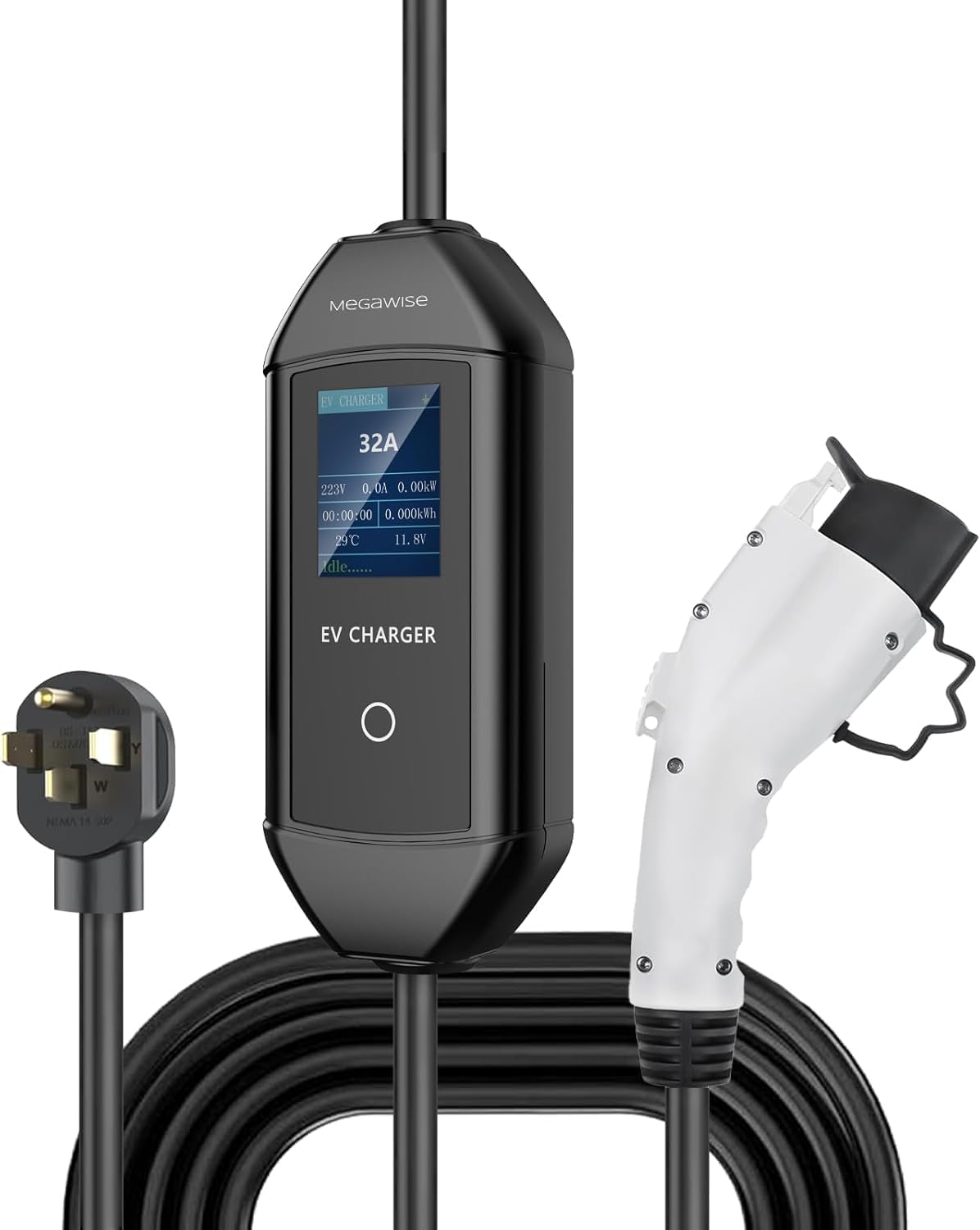 MEGAWISE Portable EV Charger, 32A Level 2 Electric Vehicle Charger with NEMA 14-50 Plug, 100-240V, IP65 Waterproof, Fast Indoor & Outdoor Charging