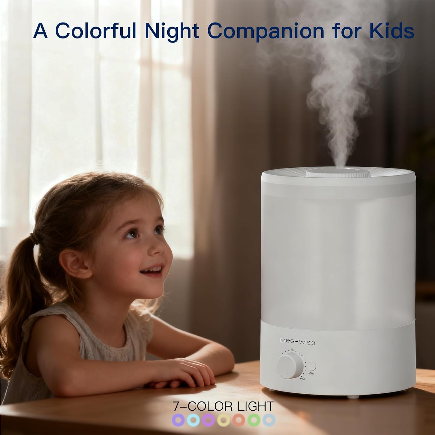MEGAWISE 2 pack 3.5L Ultrasonic Cool Mist Humidifier – Top-Fill, Essential Oil Diffuser, Quiet Operation, Night Light, Auto Shut-Off for Home & Office (2)