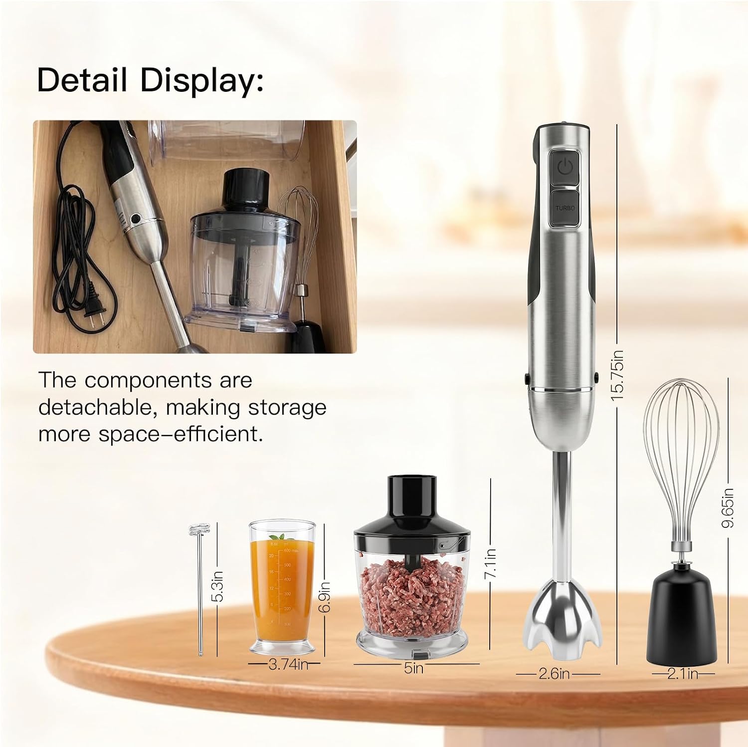 MEGAWISE HB-2080 Immersion Hand Blender, 1000W 5-in-1 Stick Blender