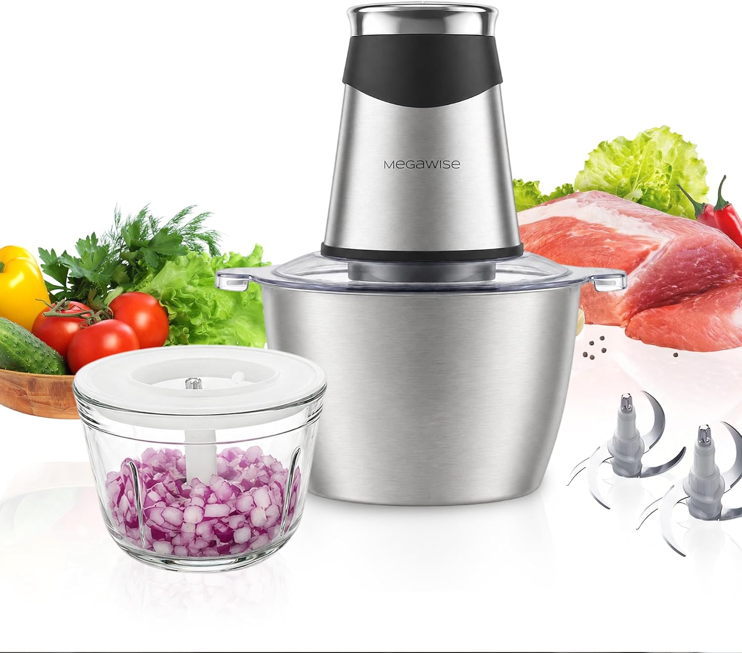 MEGAWISE 500W Food Chopper, Meat Grinder with Stainless Steel Blades