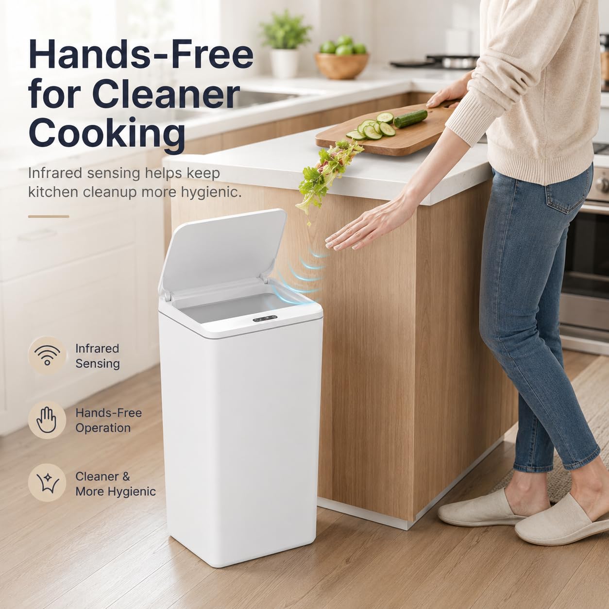 MEGAWISE 17L Touchless Trash Can, Battery Powered Waste Bin for Home