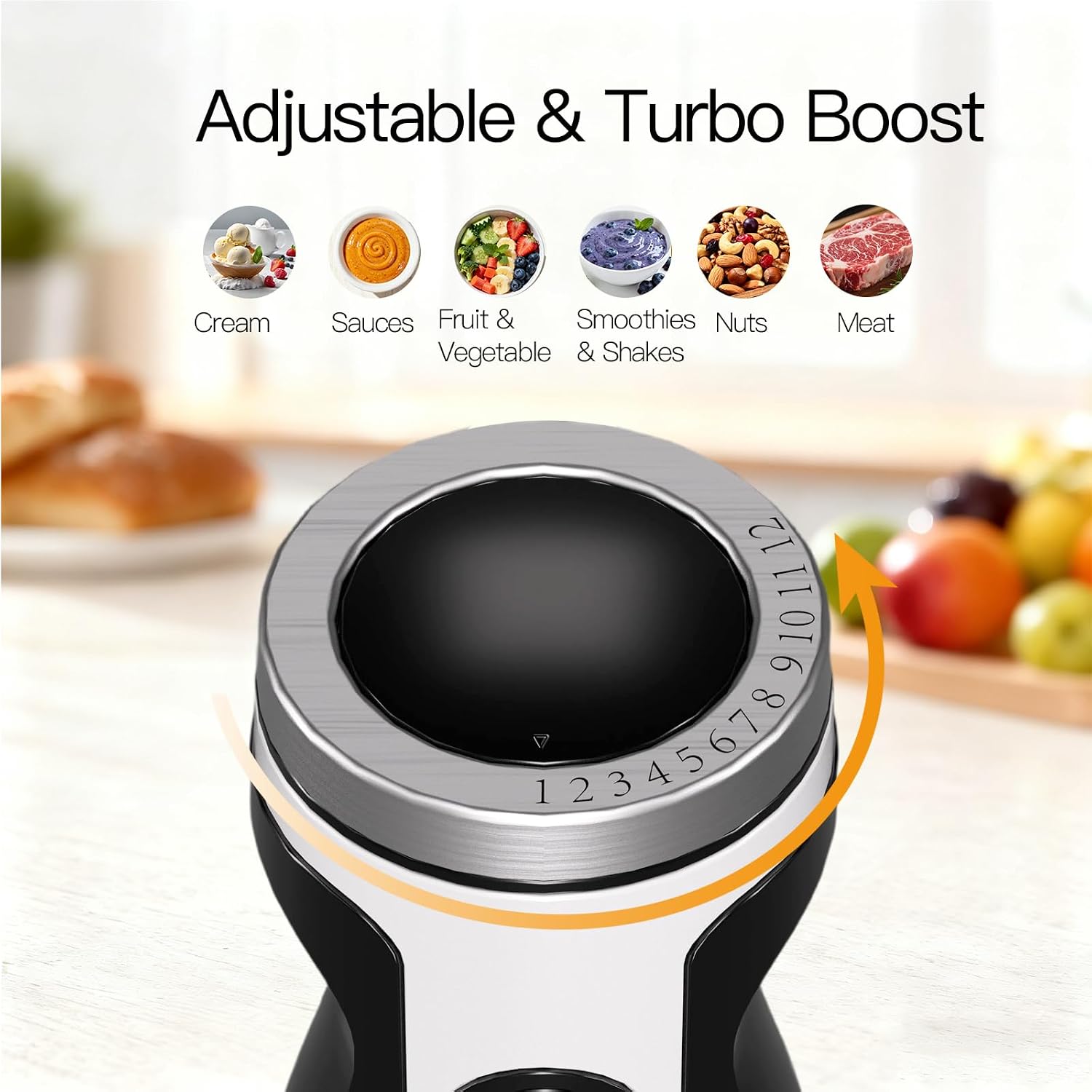 MegaWise 5-in-1 Hand Blender, Powerful Immersion Stick Blender with Titanium Reinforced Blades, 12-Speed Control, Includes Chopper, Beaker, Whisk & Frother for Smoothies & Baby Food