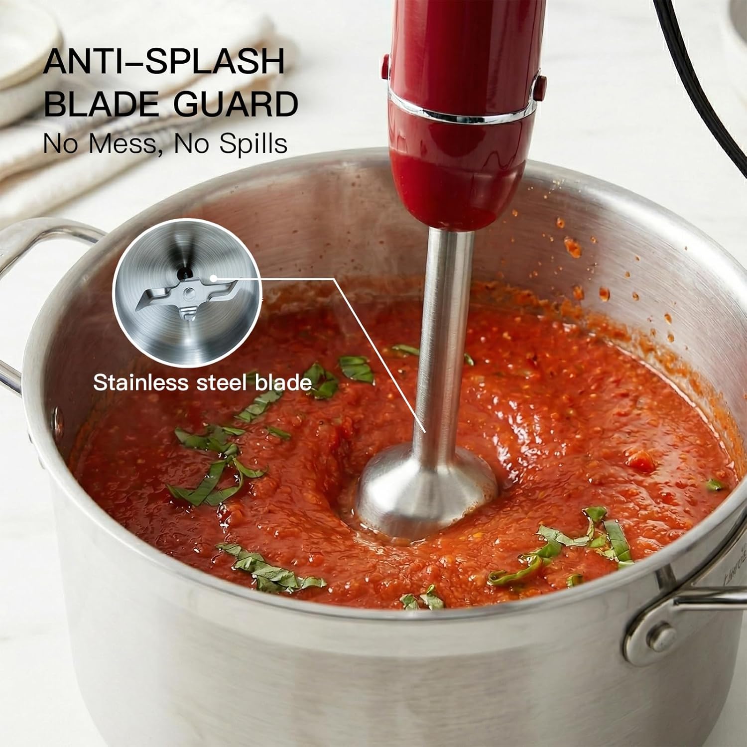 MEGAWISE Immersion Hand Blender, 800W 5-in-1 Stick Blender (Red)
