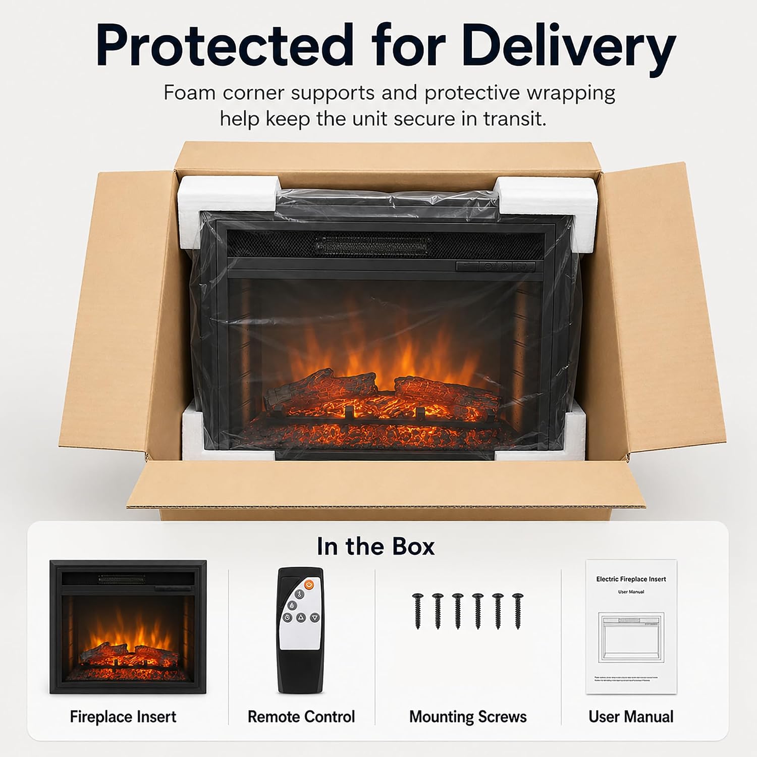 MEGAWISE 23-Inch Electric Fireplace Insert, 1400W Heater with Remote