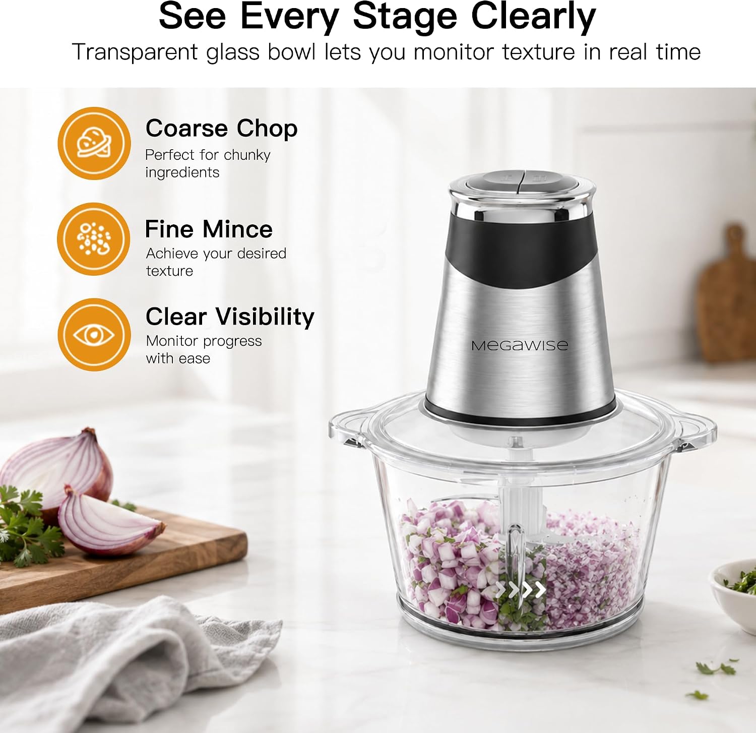 MEGAWISE Food Chopper 300W Electric Meat Grinder with Dual 1.8L Bowls