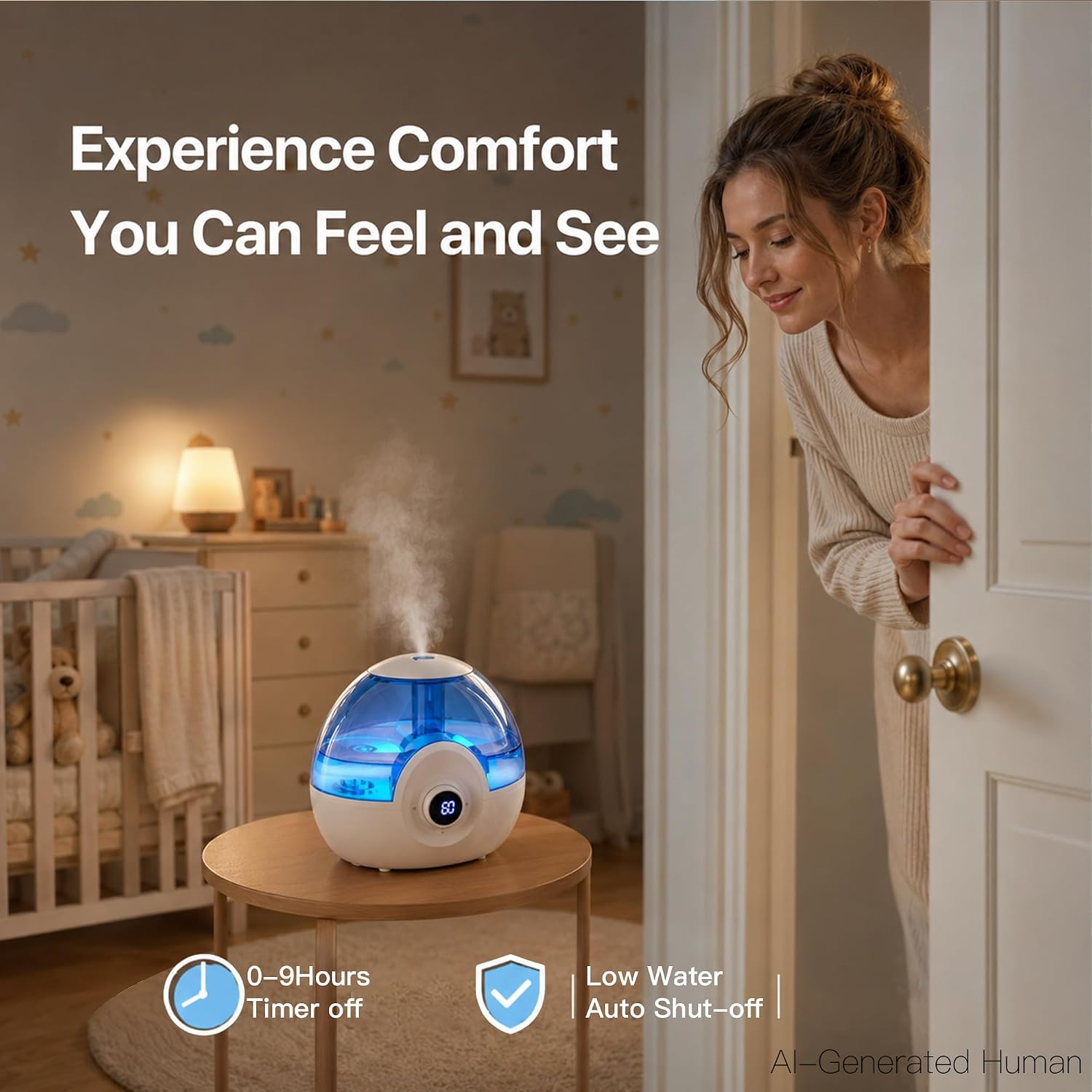MEGAWISE 2.2L Small Bedroom Humidifier, Ultra Quiet, Home & Office