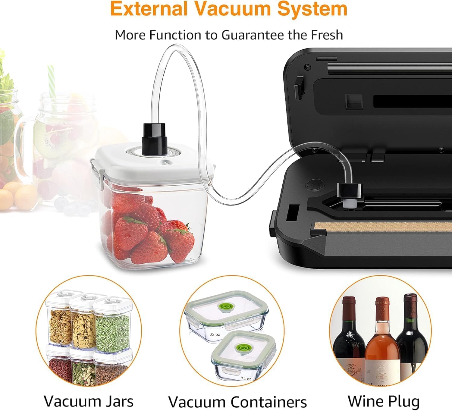 MEGAWISE 80kPa Vacuum Sealer, One-Touch Automatic Food Saver with Dry Moist Fresh Modes, Portable Vacuum Sealing Machine with 10 Vacuum Bags & Cutter