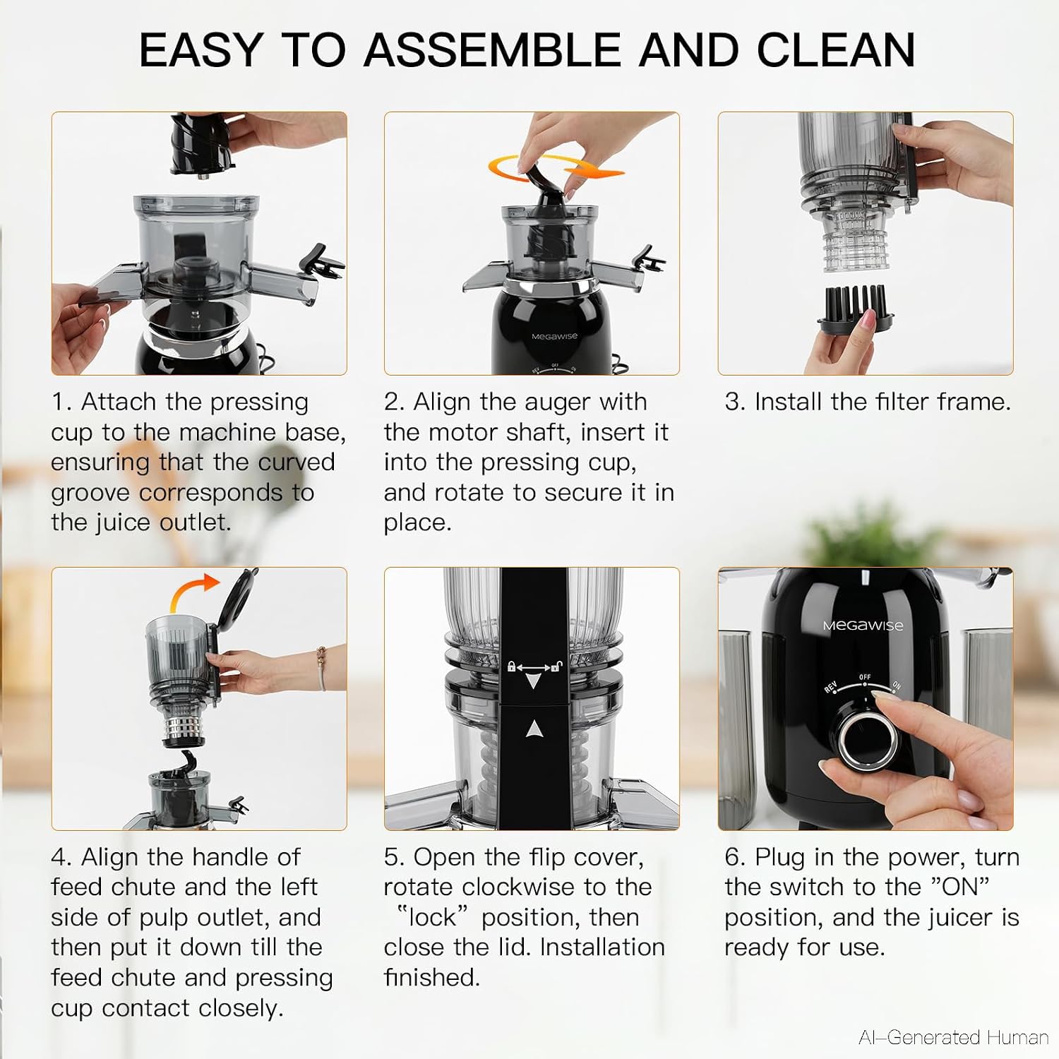 MEGAWISE Slow Masticating Juicer, Cold Press Juicer for Fruits & Vegetables