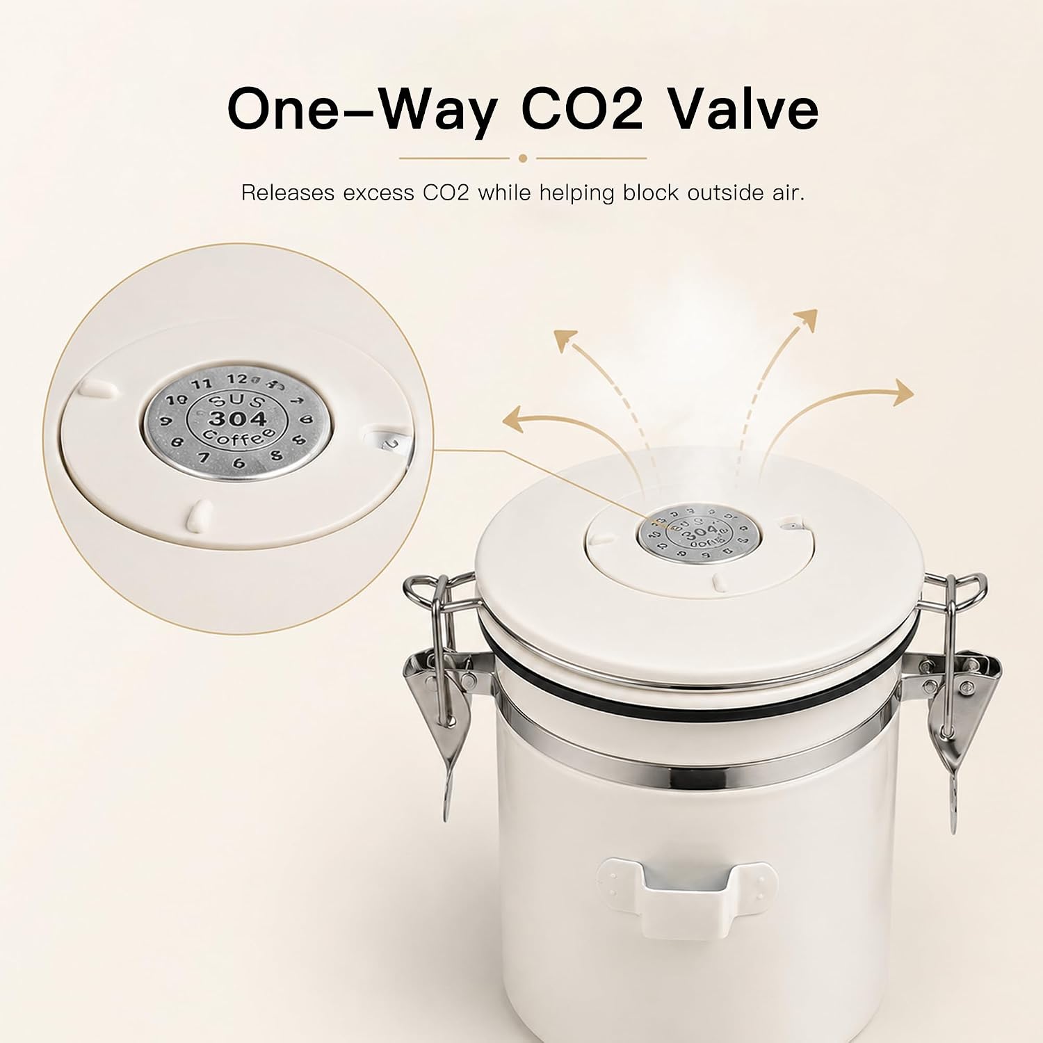 MEGAWISE 1.2L 304 Stainless Steel Coffee Canister with CO2 Valve
