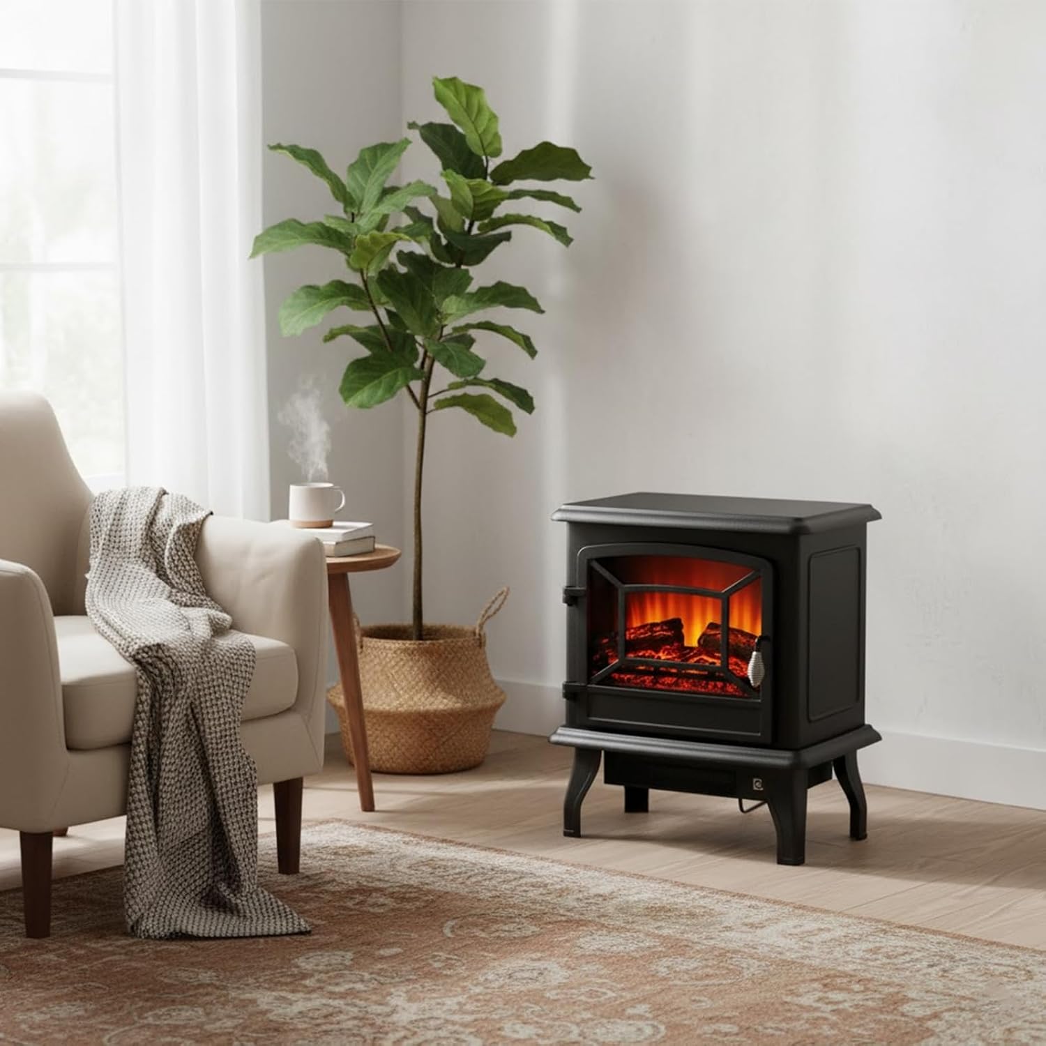 MEGAWISE 1400W Electric Fireplace Stove, 3-Sided View, LED Flame