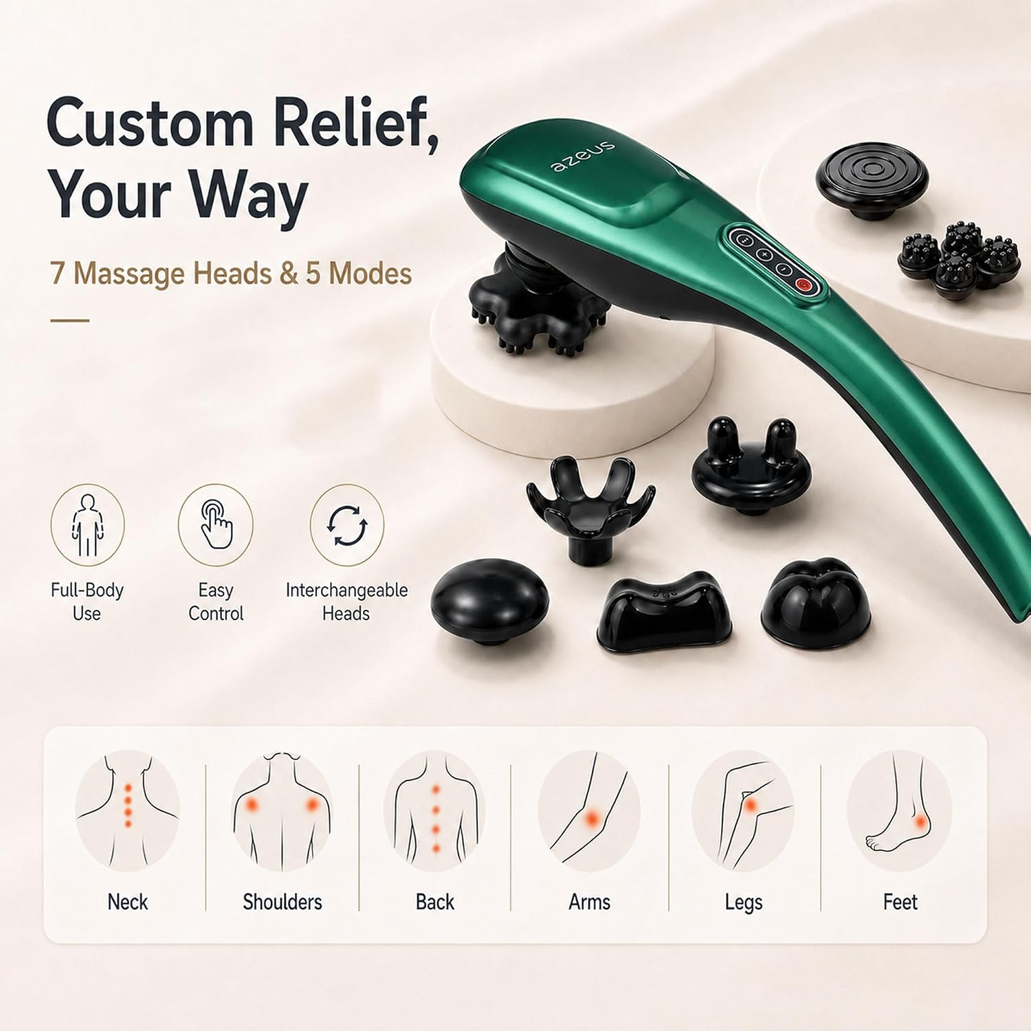 MEGAWISE Cordless Handheld Back Massager, 5 Speeds, Rechargeable