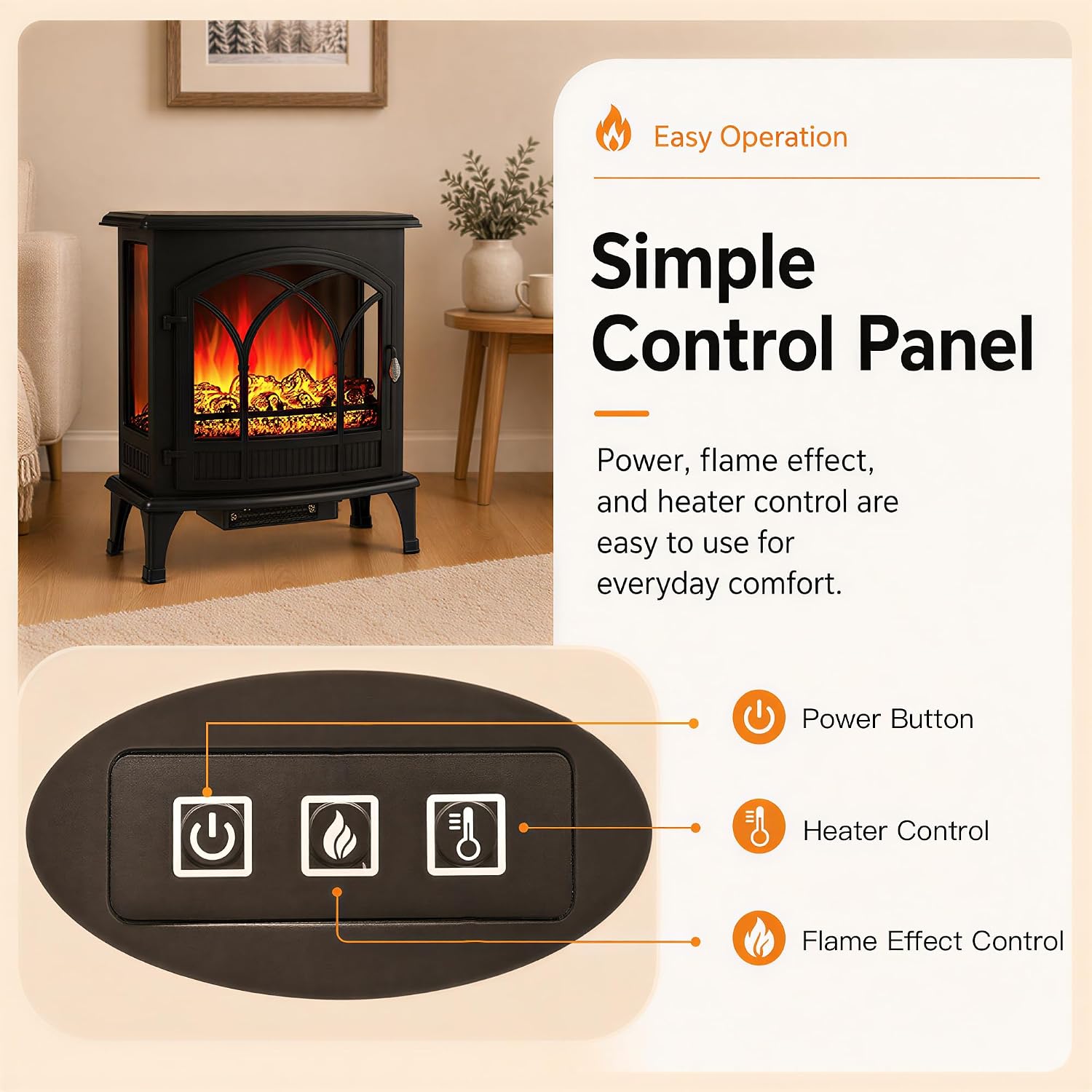 MEGAWISE 1400W 3-Sided Electric Fireplace, 3D Flame with Remote for Home