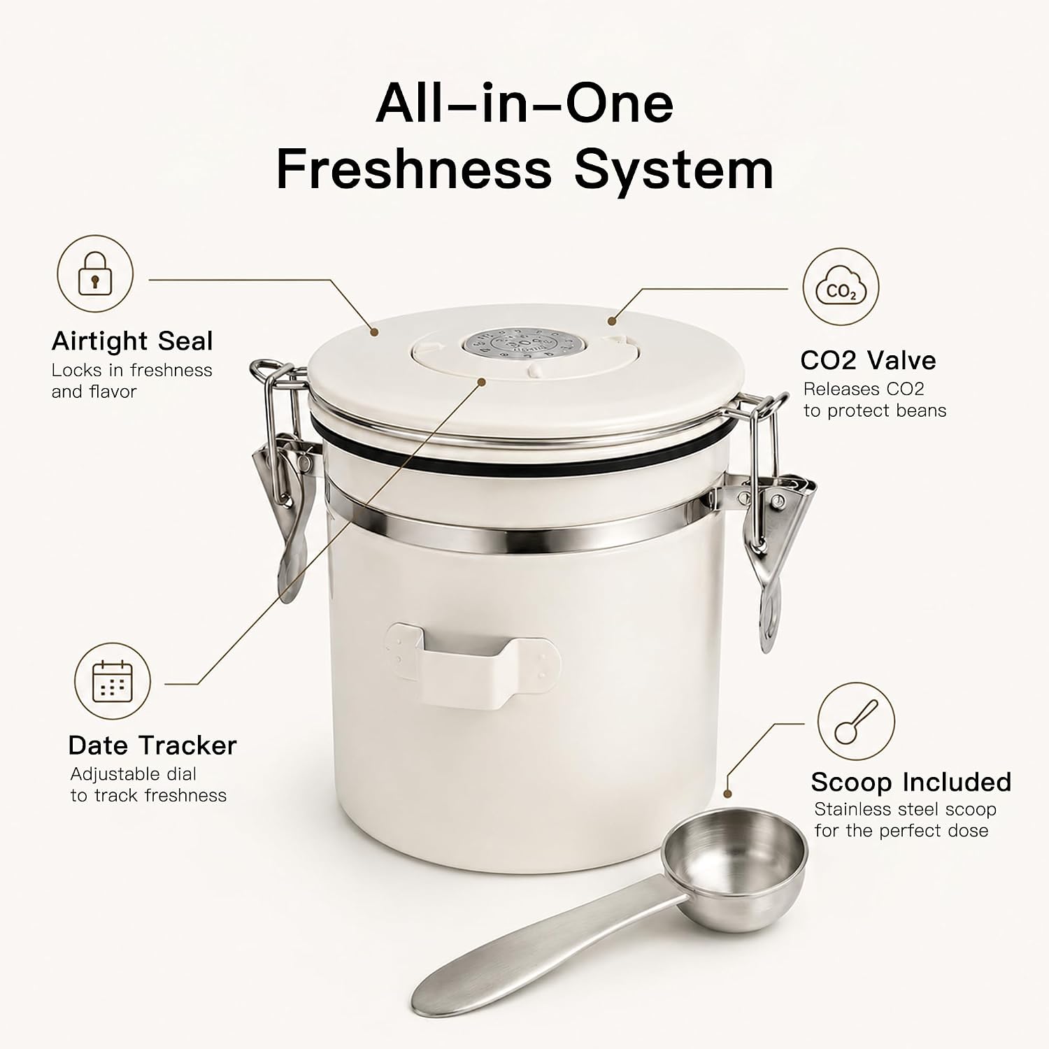 MEGAWISE 1.2L 304 Stainless Steel Coffee Canister with CO2 Valve